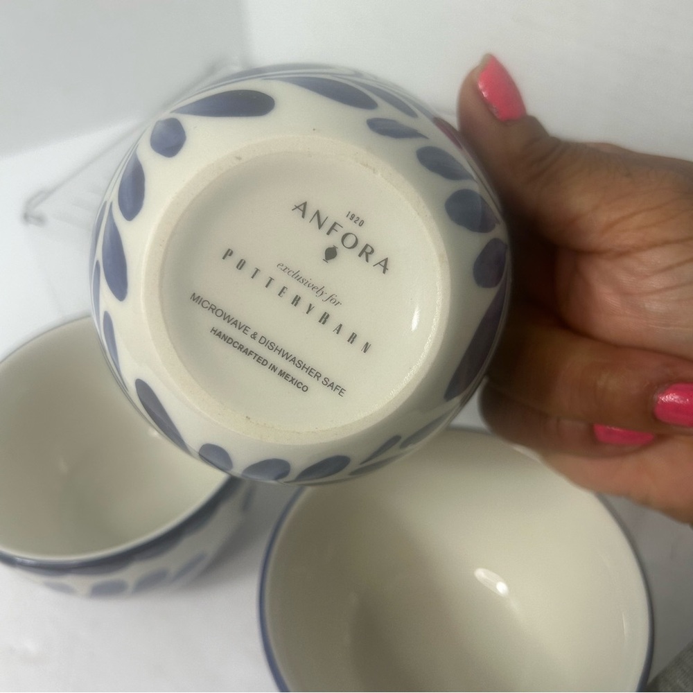 Pottery Barn Anfora Puebla Ceramic Condiment Bowls Set Hokes 8 Oz Made in Mexico - Picture 5 of 6
